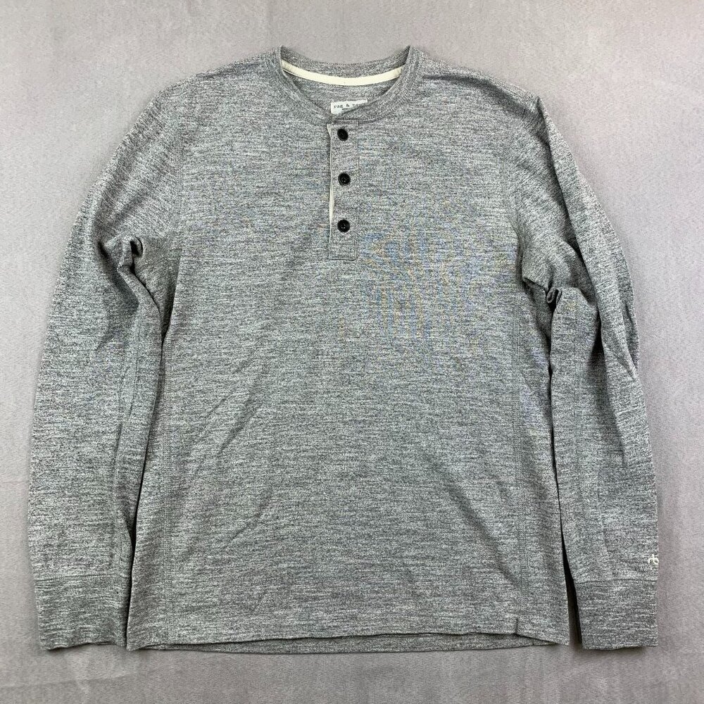 Rag & Bone Mens Shirt Small Gray Heather Henley Long Sleeve Knit Marled Cotton
